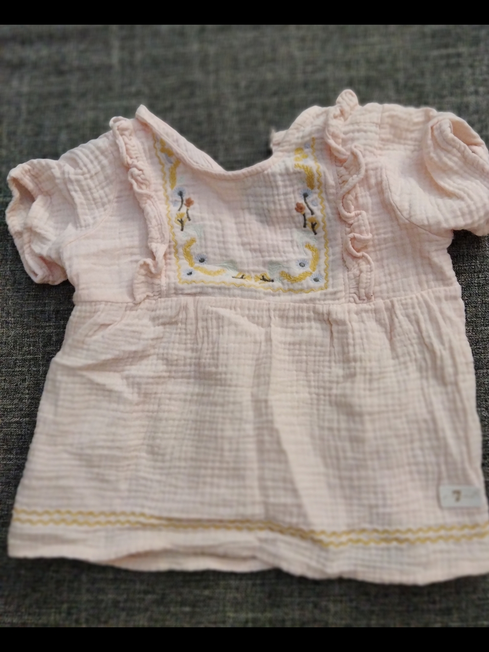 7 For All Mankind Pale Pink Embroidered Ruffle Baby Top